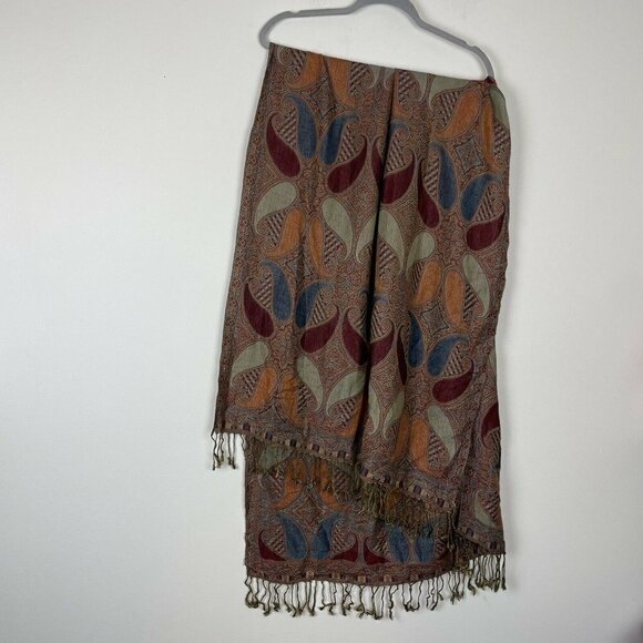 Paisley Multicolored Rectangle With Fringe Scarf No Tag - Picture 1 of 3